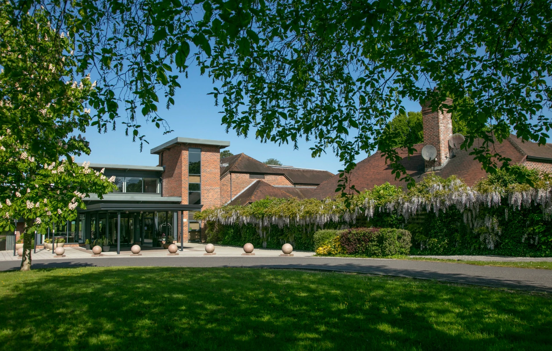 The entrance to Norton Park Hotel and Spa in Hampshire, framed by wisteria